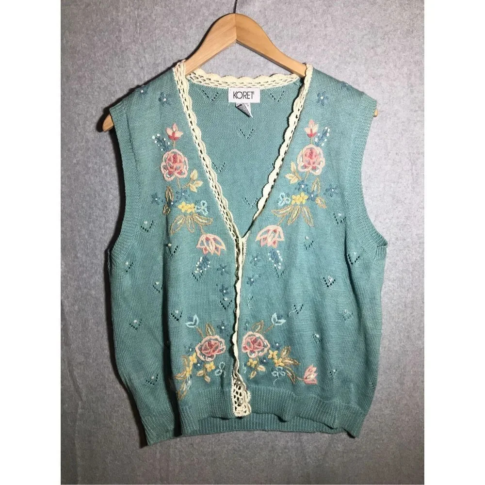 Koret Teal Floral Embroidered Vest